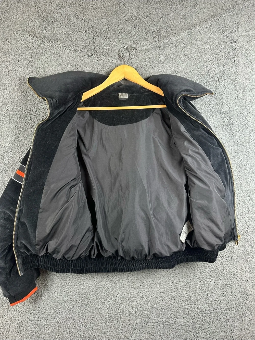 PE Nation Women Black Velvet Puffer Jacket Racing Stripe Funnel Neck Small